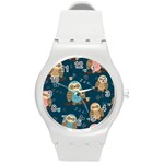 Seamless Pattern Owls Dreaming Round Plastic Sport Watch (M)