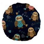 Seamless Pattern Owls Dreaming Large 18  Premium Round Cushions