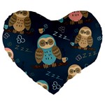 Seamless Pattern Owls Dreaming Large 19  Premium Heart Shape Cushions