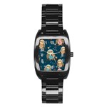 Seamless Pattern Owls Dreaming Stainless Steel Barrel Watch