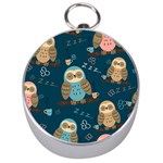 Seamless Pattern Owls Dreaming Silver Compasses