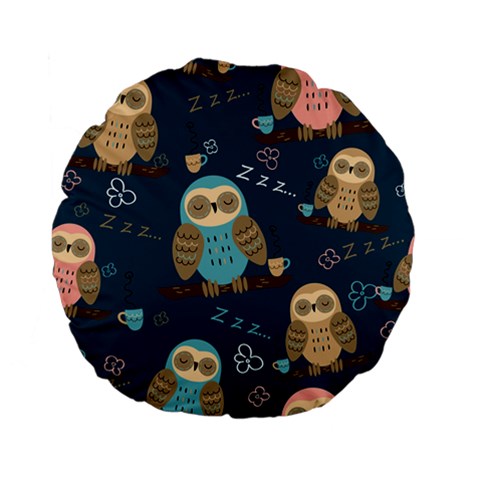 Seamless Pattern Owls Dreaming Standard 15  Premium Flano Round Cushions from ArtsNow.com Front