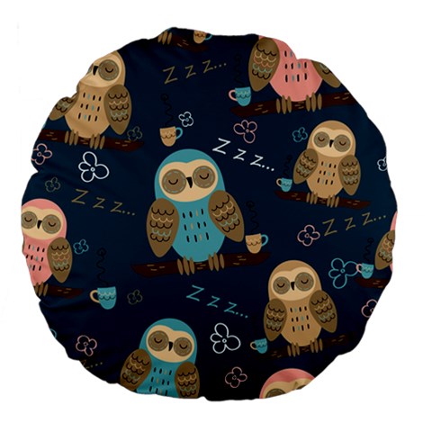 Seamless Pattern Owls Dreaming Large 18  Premium Flano Round Cushions from ArtsNow.com Front