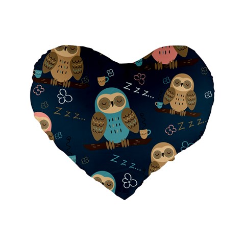 Seamless Pattern Owls Dreaming Standard 16  Premium Flano Heart Shape Cushions from ArtsNow.com Front