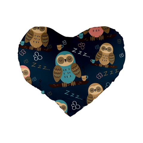 Seamless Pattern Owls Dreaming Standard 16  Premium Flano Heart Shape Cushions from ArtsNow.com Back