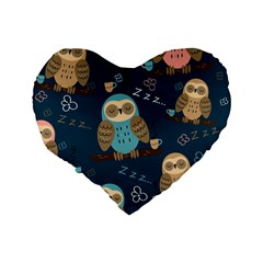 Seamless Pattern Owls Dreaming Standard 16  Premium Flano Heart Shape Cushions from ArtsNow.com Back
