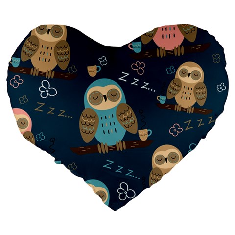Seamless Pattern Owls Dreaming Large 19  Premium Flano Heart Shape Cushions from ArtsNow.com Back