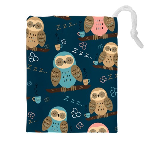 Seamless Pattern Owls Dreaming Drawstring Pouch (4XL) from ArtsNow.com Front