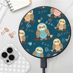 Seamless Pattern Owls Dreaming Wireless Fast Charger(Black)