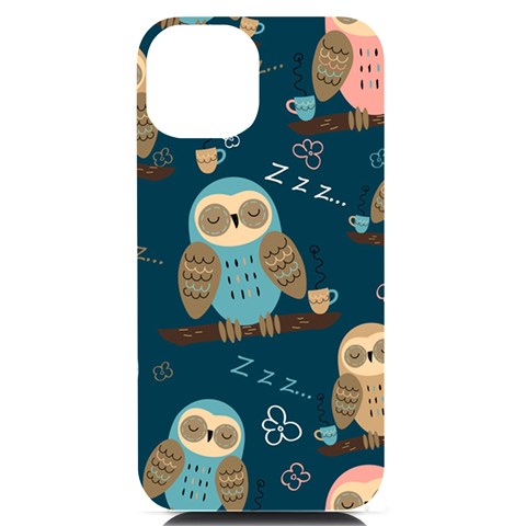 Seamless Pattern Owls Dreaming iPhone 14 Black UV Print Case from ArtsNow.com Front