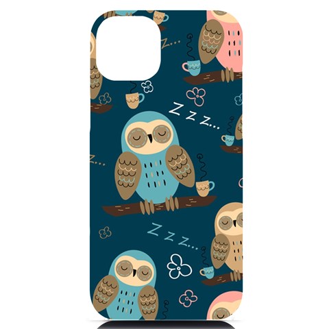 Seamless Pattern Owls Dreaming iPhone 14 Plus Black UV Print Case from ArtsNow.com Front