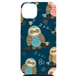 Seamless Pattern Owls Dreaming iPhone 14 Plus Black UV Print Case