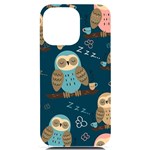 Seamless Pattern Owls Dreaming iPhone 14 Pro Max Black UV Print Case