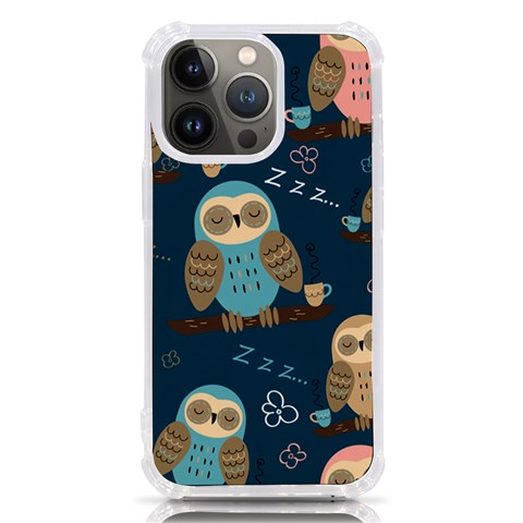 Seamless Pattern Owls Dreaming iPhone 13 Pro TPU UV Print Case from ArtsNow.com Front