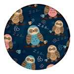 Seamless Pattern Owls Dreaming Round Glass Fridge Magnet (4 pack)