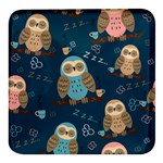 Seamless Pattern Owls Dreaming Square Glass Fridge Magnet (4 pack)