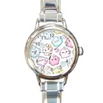 Cute Doodle Cartoon Seamless Pattern Round Italian Charm Watch