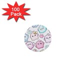 Cute Doodle Cartoon Seamless Pattern 1  Mini Buttons (100 pack) 
