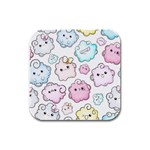 Cute Doodle Cartoon Seamless Pattern Rubber Square Coaster (4 pack)