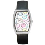 Cute Doodle Cartoon Seamless Pattern Barrel Style Metal Watch