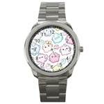Cute Doodle Cartoon Seamless Pattern Sport Metal Watch