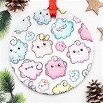 Cute Doodle Cartoon Seamless Pattern Round Ornament (Two Sides)