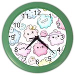 Cute Doodle Cartoon Seamless Pattern Color Wall Clock