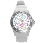 Cute Doodle Cartoon Seamless Pattern Round Plastic Sport Watch (L)