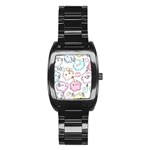 Cute Doodle Cartoon Seamless Pattern Stainless Steel Barrel Watch