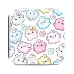 Cute Doodle Cartoon Seamless Pattern Square Metal Box (Black)