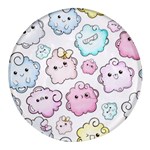 Cute Doodle Cartoon Seamless Pattern Round Glass Fridge Magnet (4 pack)