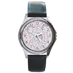 Seamless Pattern With Cute Rabbit Character Round Metal Watch