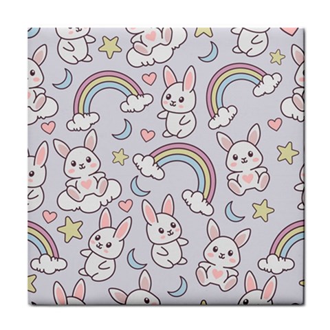 Seamless Pattern With Cute Rabbit Character Tile Coaster from ArtsNow.com Front