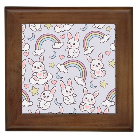 Seamless Pattern With Cute Rabbit Character Framed Tile from ArtsNow.com Front