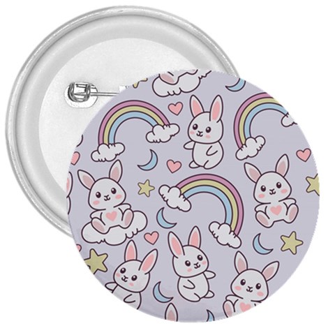 Seamless Pattern With Cute Rabbit Character 3  Buttons from ArtsNow.com Front