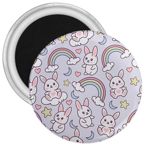 Seamless Pattern With Cute Rabbit Character 3  Magnets from ArtsNow.com Front