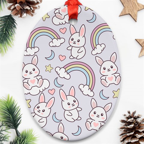 Seamless Pattern With Cute Rabbit Character Ornament (Oval) from ArtsNow.com Front