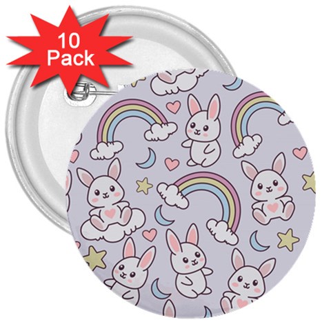 Seamless Pattern With Cute Rabbit Character 3  Buttons (10 pack)  from ArtsNow.com Front