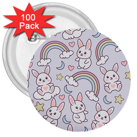 Seamless Pattern With Cute Rabbit Character 3  Buttons (100 pack)  from ArtsNow.com Front