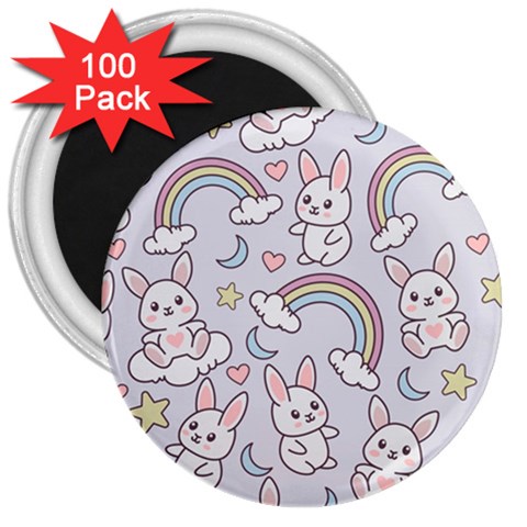 Seamless Pattern With Cute Rabbit Character 3  Magnets (100 pack) from ArtsNow.com Front