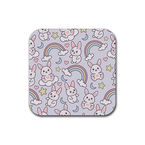 Seamless Pattern With Cute Rabbit Character Rubber Coaster (Square) from ArtsNow.com Front