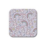 Seamless Pattern With Cute Rabbit Character Rubber Coaster (Square)