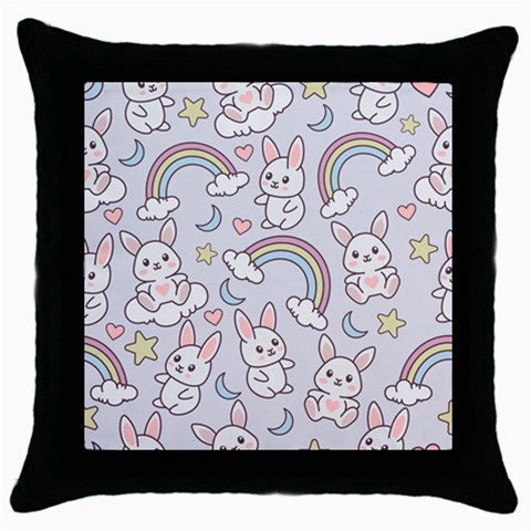 Seamless Pattern With Cute Rabbit Character Throw Pillow Case (Black) from ArtsNow.com Front