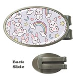 Seamless Pattern With Cute Rabbit Character Money Clips (Oval) 