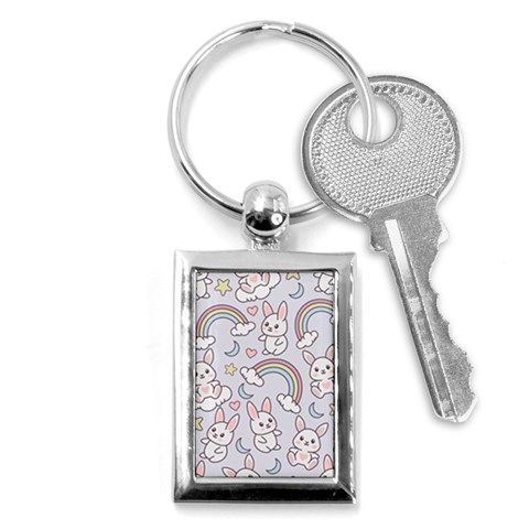 Seamless Pattern With Cute Rabbit Character Key Chain (Rectangle) from ArtsNow.com Front