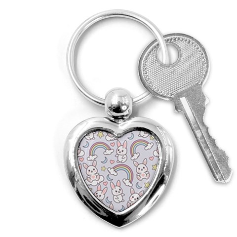 Seamless Pattern With Cute Rabbit Character Key Chain (Heart) from ArtsNow.com Front