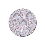 Seamless Pattern With Cute Rabbit Character Rubber Coaster (Round)