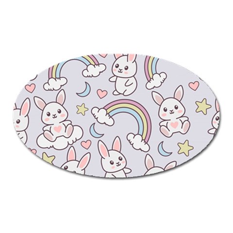 Seamless Pattern With Cute Rabbit Character Oval Magnet from ArtsNow.com Front