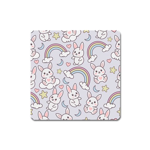 Seamless Pattern With Cute Rabbit Character Square Magnet from ArtsNow.com Front