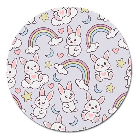 Seamless Pattern With Cute Rabbit Character Magnet 5  (Round) from ArtsNow.com Front